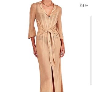 DEVON WINDSOR Champagne-Gold Gabby Tie-Front Long Sleeve coverup